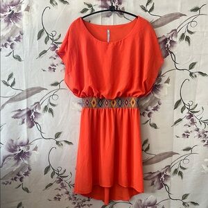 Summer dress Lunch Party Dinner orange Papaya lined Elastic waist Crepe fabric